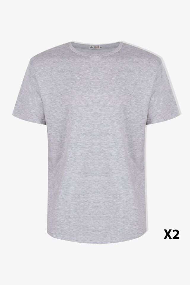 Erkek 2'li Basic Likralı T-Shirt KO103ET-1 Gri Melanj - S - KO103ET-1 Gri Melanj - S