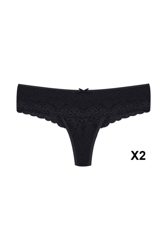 Kadın 6'lı Dantelli Tanga Siyah - Beyaz - Bordo - M/L