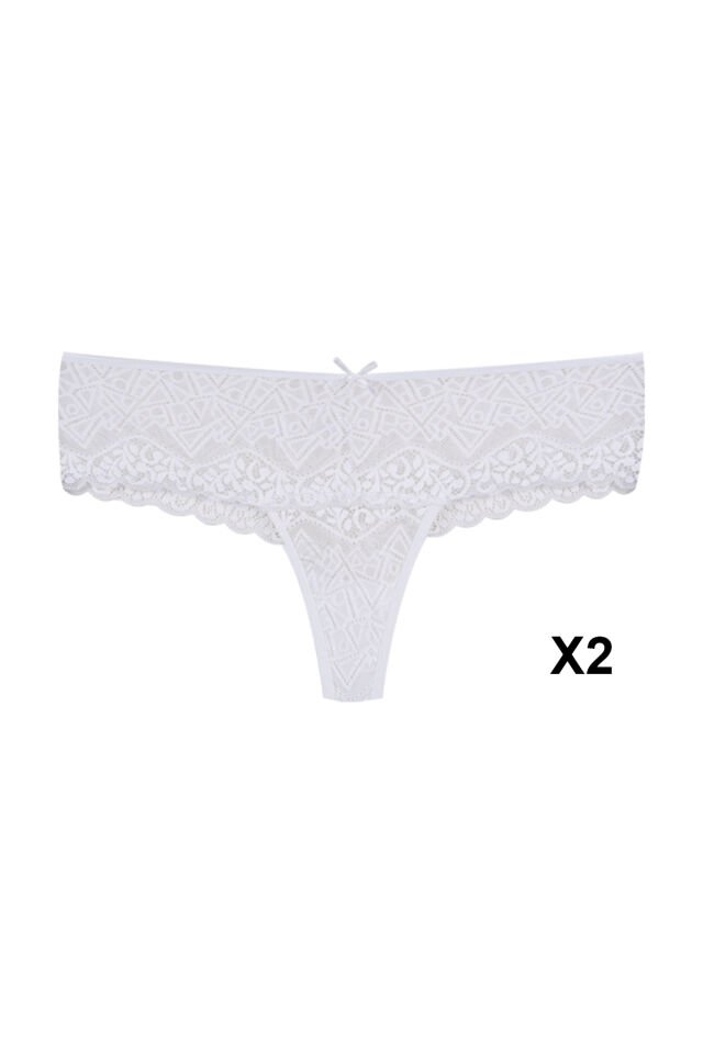 Kadın 6'lı Dantelli Tanga Siyah - Beyaz - Bordo - M/L