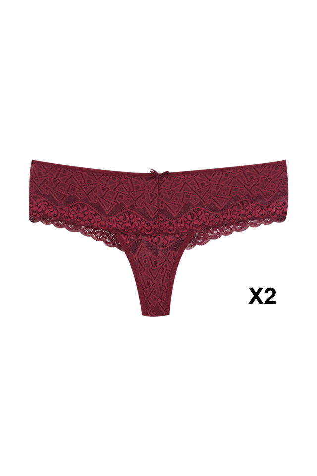 Kadın 6'lı Dantelli Tanga Siyah - Beyaz - Bordo - M/L