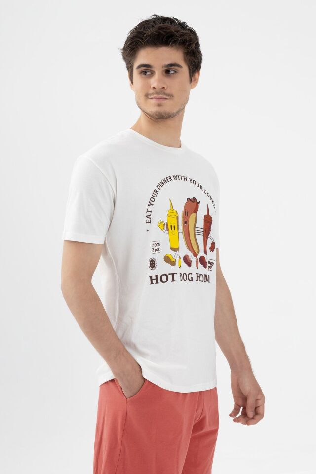 Erkek Kısa Kollu Pamuklu Sosis Baskılı Şortlu Takım KO60102 Sosis Baskılı - S - KO60102 Sosis Baskılı - S