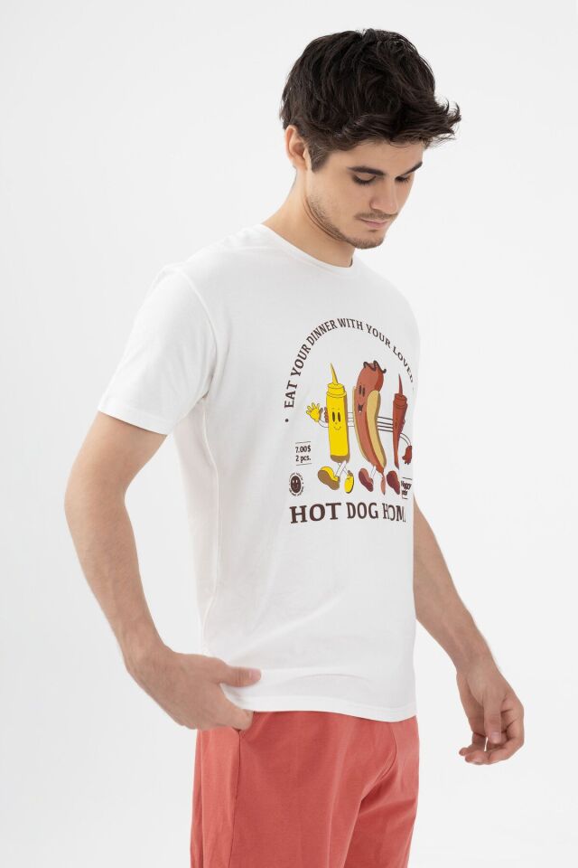 Erkek Kısa Kollu Pamuklu Sosis Baskılı Şortlu Takım KO60102 Sosis Baskılı - S - KO60102 Sosis Baskılı - S