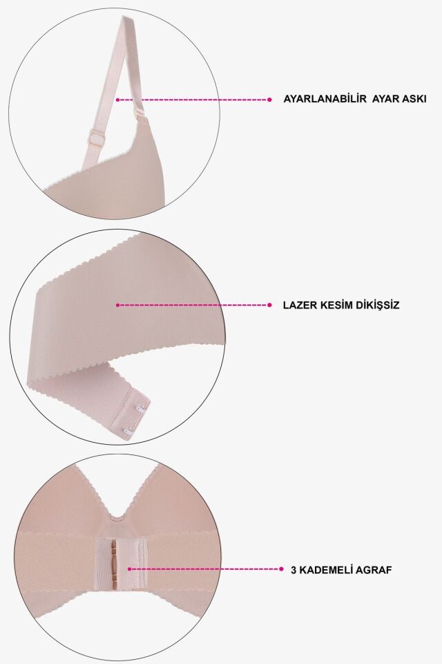Kadın Seamless - Lazer Kesim Dikişsiz Push Up Ten Sütyen Ten - 85B