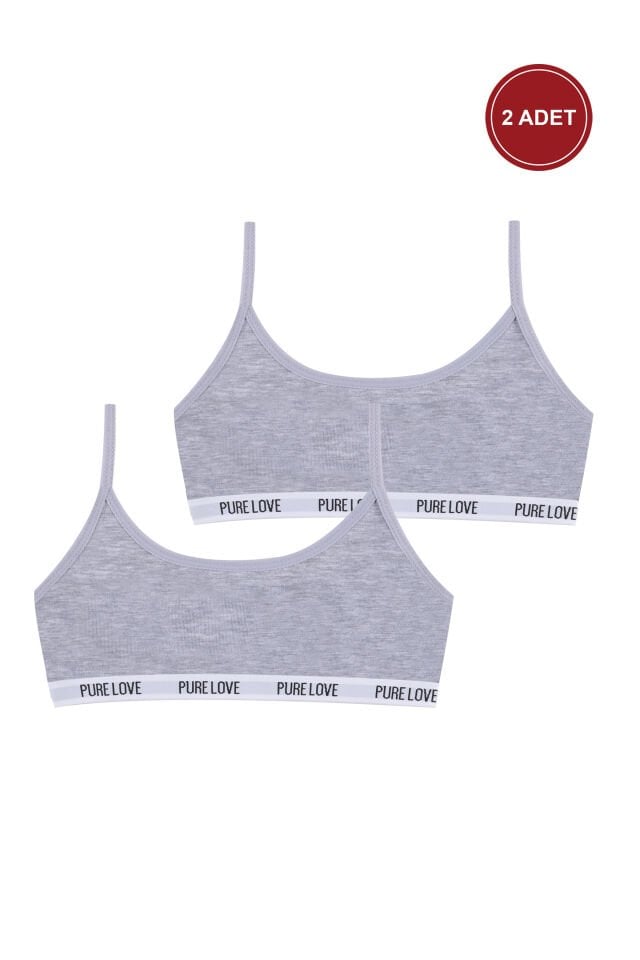 Kız Çocuk 2'li İp Askılı Yarım Atlet Gri Melanj - 11 - 13 Yaş