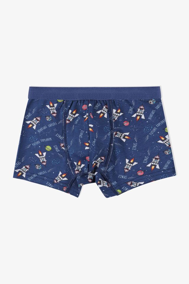 Erkek Çocuk Pamuklu Uzay Baskılı 3'lü Boxer 3053-19 - 5-7 Yaş