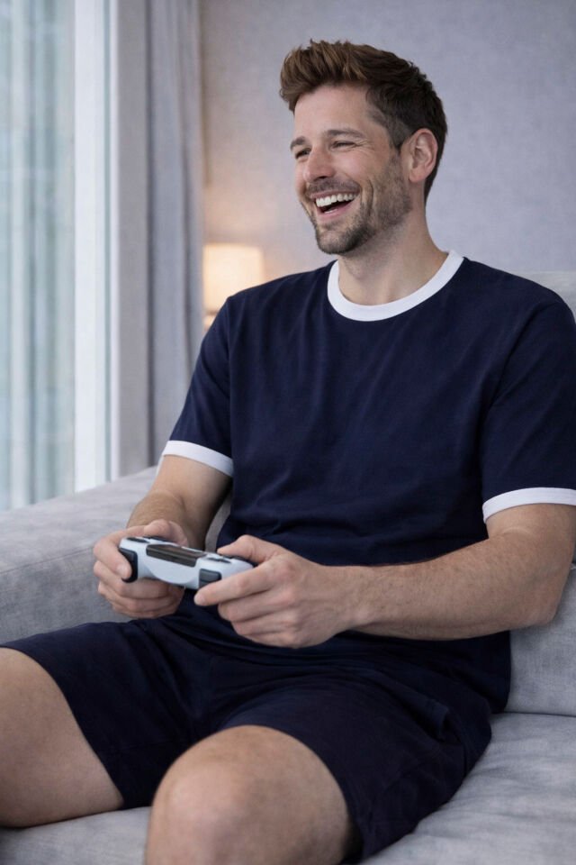 Erkek Pamuklu Lacivert Cepli Şortlu Pijama Takımı Lacivert - Beyaz - 2XL