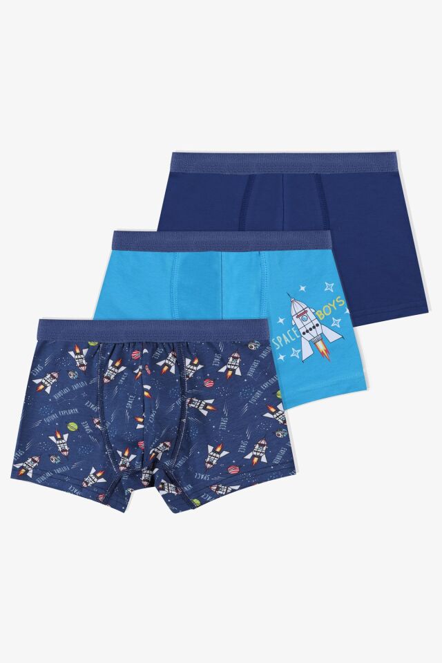 Erkek Çocuk Pamuklu Uzay Baskılı 3'lü Boxer 3053-19 - 9-11 Yaş