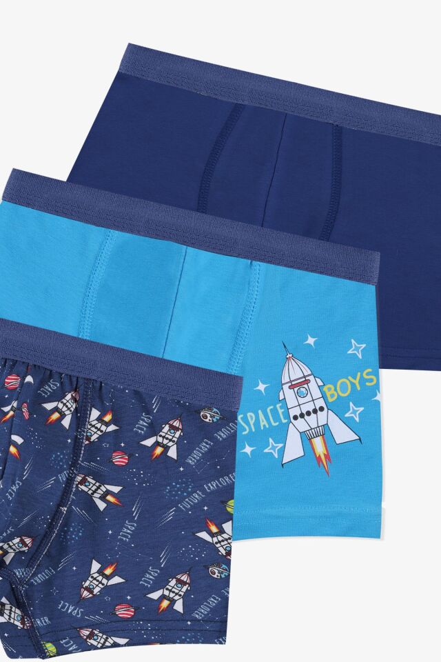 Erkek Çocuk Pamuklu Uzay Baskılı 3'lü Boxer 3053-19 - 9-11 Yaş