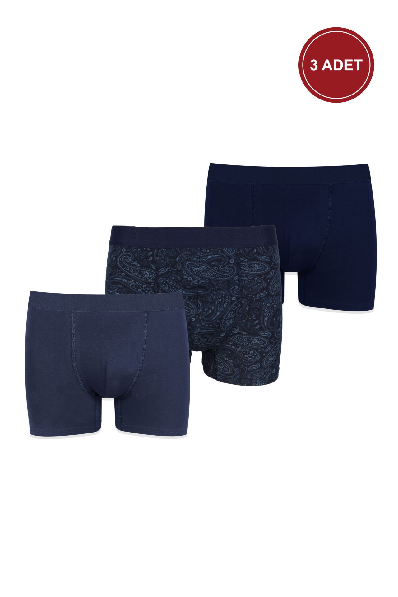 Erkek 3'lü Pamuklu Likralı Boxer Siyah - Mavi - XL