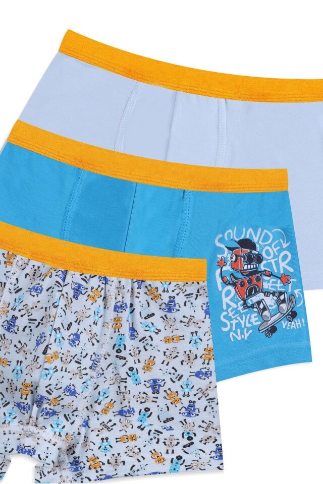 Erkek Çocuk Pamuklu Uzay Baskılı 3'lü Boxer 3053-18 - 9-11 Yaş