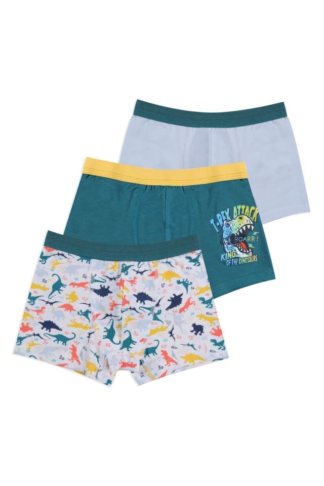 Erkek Çocuk Pamuklu Uzay Baskılı 3'lü Boxer 3053-17 - 5-7 Yaş