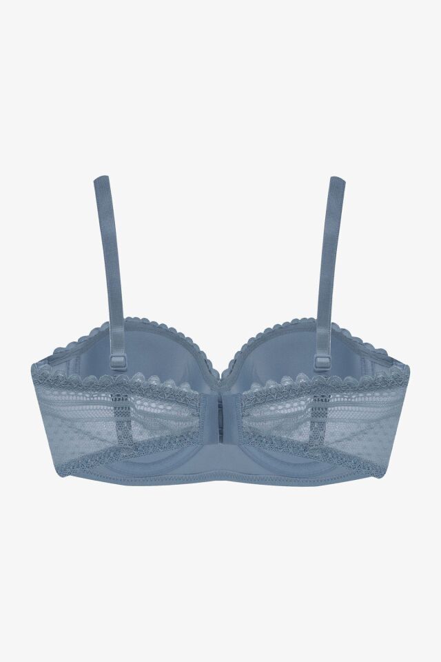 Sevgililer Günü Temalı Kadın Dolgusuz Dantelli Straplez Sütyen 80518 Gök Mavi - 80B - 80518 Gök Mavi - 80B
