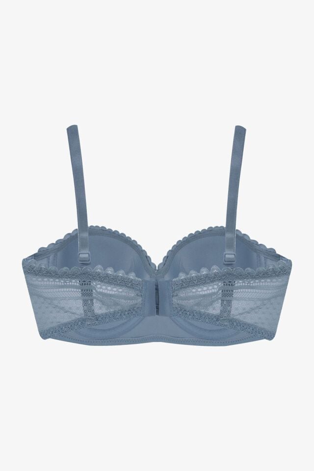 Sevgililer Günü Temalı Kadın Dolgusuz Dantelli Straplez Sütyen 80518 Gök Mavi - 80B - 80518 Gök Mavi - 80B