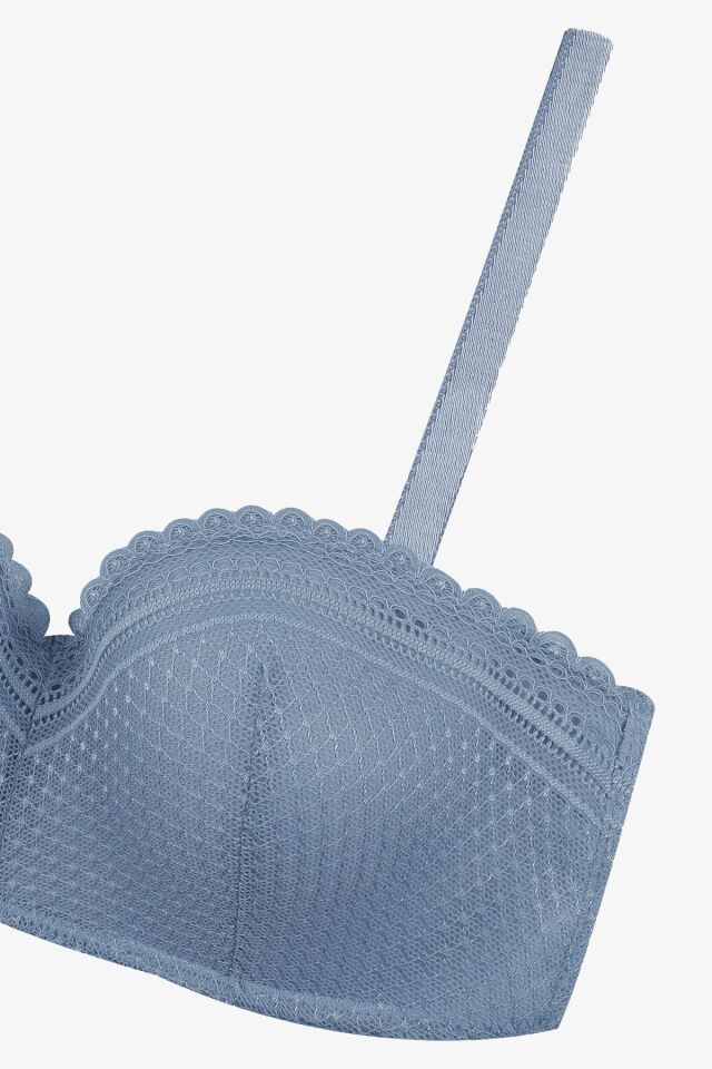 Sevgililer Günü Temalı Kadın Dolgusuz Dantelli Straplez Sütyen 80518 Gök Mavi - 80B - 80518 Gök Mavi - 80B