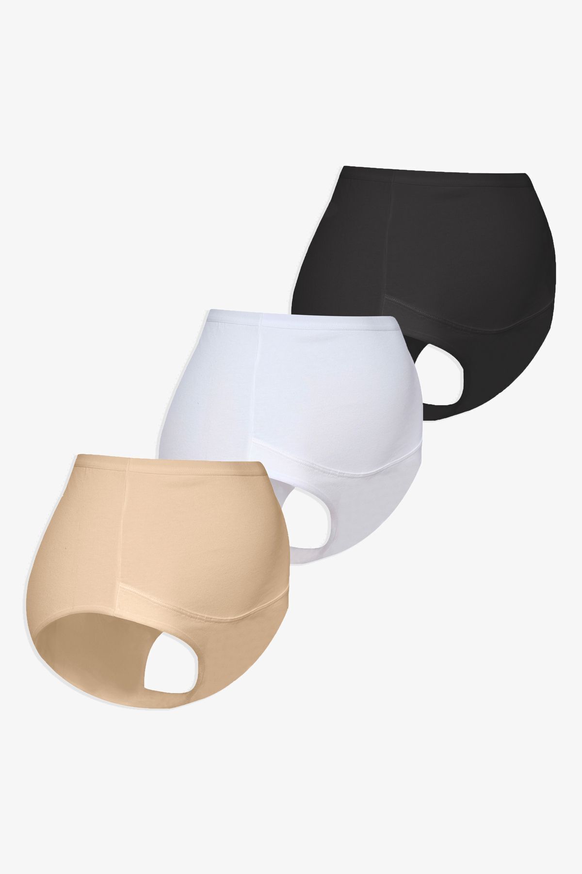 Kadın 3'lü Toparlayıcı Pamuklu Hamile Külodu Tenbeyazsiyah - M