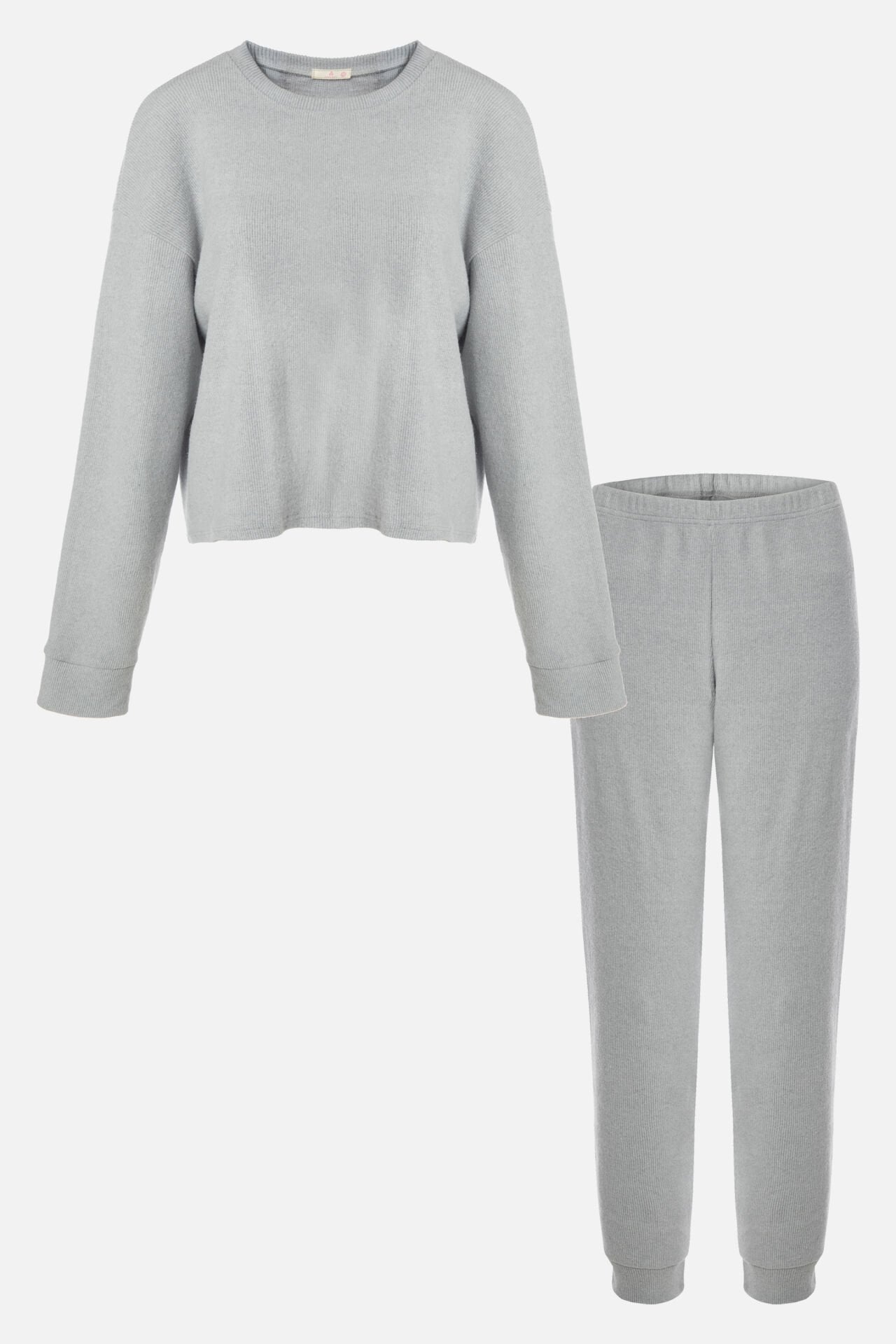 Kadın Soft Touch Kol ve Paça Bant Detaylı Pembe Renk Pijama Takımı Gri - L