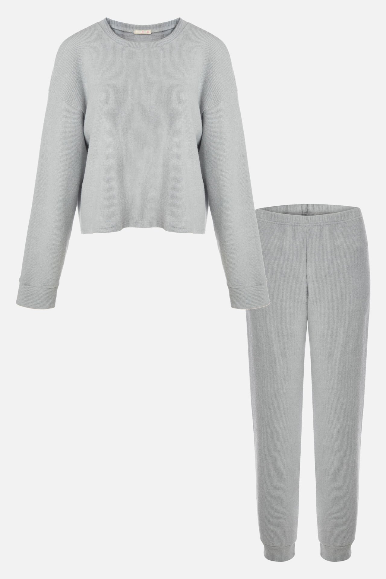 Kadın Soft Touch Kol ve Paça Bant Detaylı Pembe Renk Pijama Takımı Gri - XL