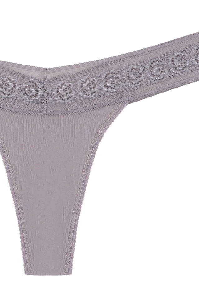 Kadın 3'lü  Beli Dantelli Pamuklu Tanga Külot Siyah - Kırmızı - S - M