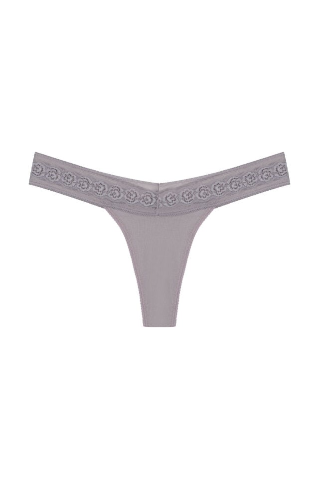 Kadın 3'lü  Beli Dantelli Pamuklu Tanga Külot Siyah - Kırmızı - L - XL