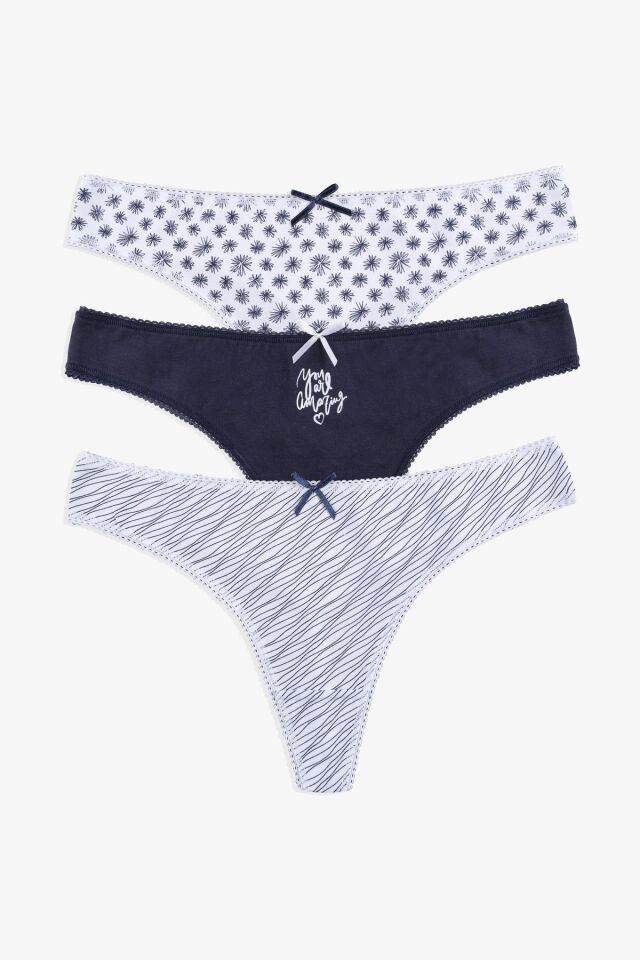 Kadın 3'lü Pamuklu Desenli Tanga 11030-26 - L/XL - 11030-26 - L/XL