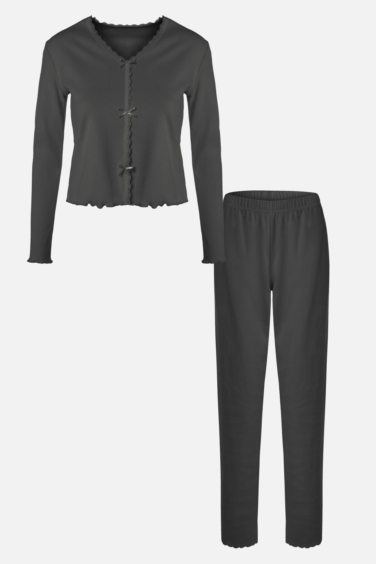 Sevgililer Günü Temalı Kadın Pamuklu Dantel ve Kurdele/Fiyonk Detaylı Kaşkorse Renkli Pijama Takımı