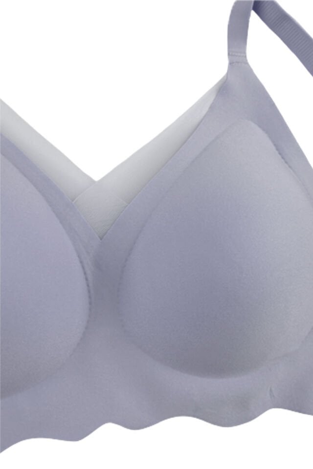 Balensiz Lazer Dilim Detaylı Dekolte Çapraz Tüllü Dikişsiz Sütyen Mavi - 90B