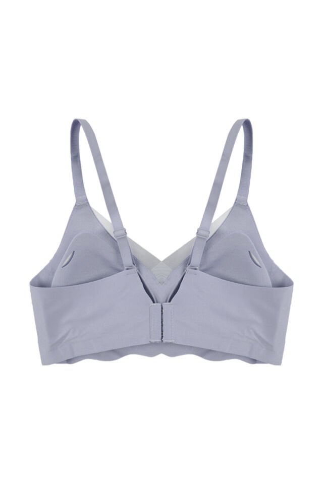 Balensiz Lazer Dilim Detaylı Dekolte Çapraz Tüllü Dikişsiz Sütyen Mavi - 90B