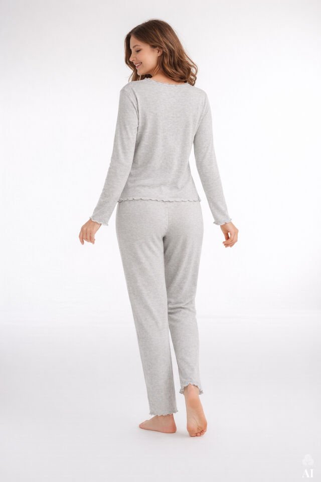 Sevgililer Günü Temalı Kadın Pamuklu Dantel ve Kurdele/Fiyonk Detaylı Kaşkorse Renkli Pijama Takımı L - Melanj