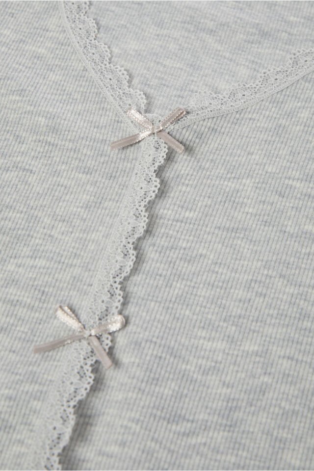 Sevgililer Günü Temalı Kadın Pamuklu Dantel ve Kurdele/Fiyonk Detaylı Kaşkorse Renkli Pijama Takımı XL - Melanj