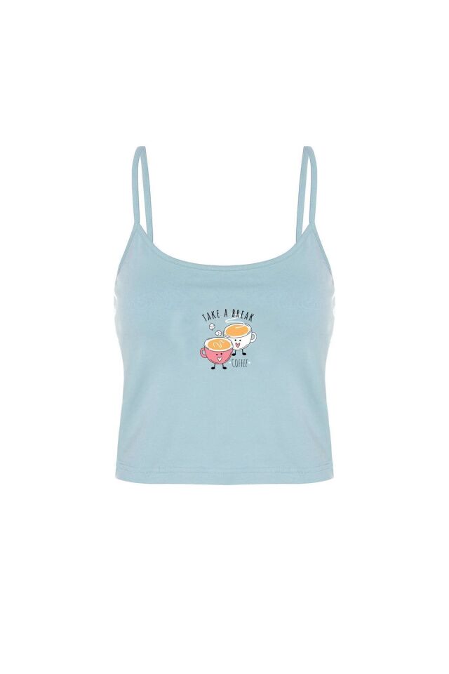 Kadın Pamuklu Çizgili Desenli İp Askılı Şortlu Pijama Takımı KO7203Ş-1 Mavi - M