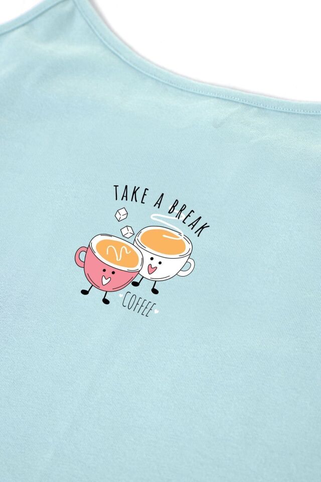 Kadın Pamuklu Çizgili Desenli İp Askılı Şortlu Pijama Takımı KO7203Ş-1 Mavi - M