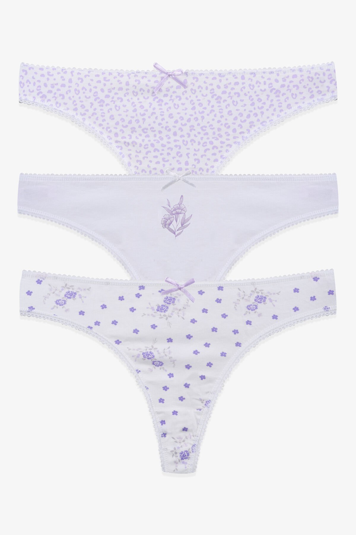 Kadın 3'lü Pamuklu Desenli Tanga 11030-19 - L/XL