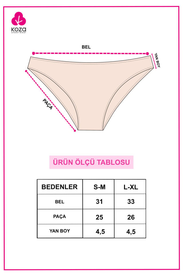 Kadın 5'li Desenli Pamuklu Likralı Külot Pudra - Beyaz - L/XL