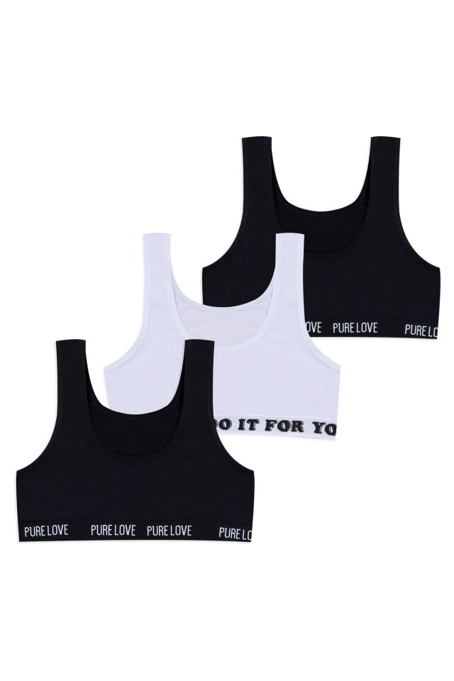 Kız Çocuk 3'lü Kalın Askılı Yarım Atlet 2013-22Siyahbeyazsiyah - 13-14 Yaş