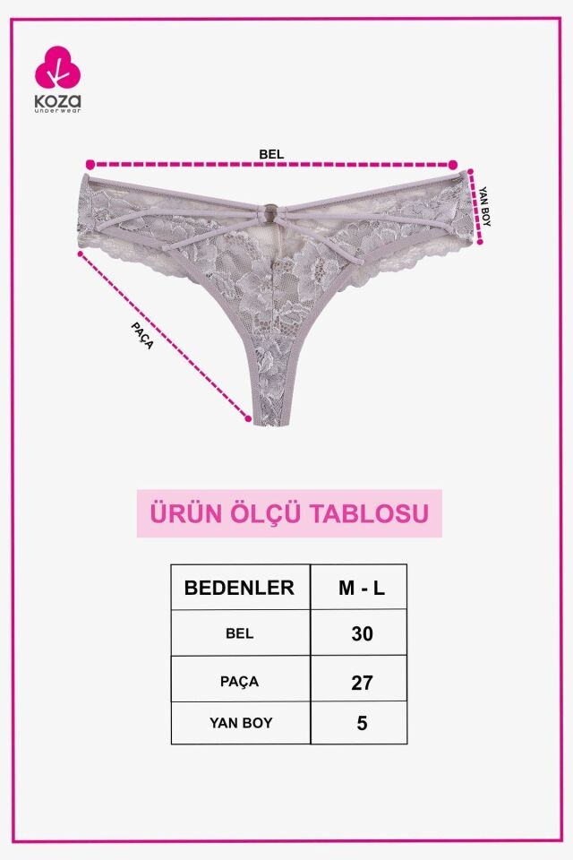 Kadın 3'lü Dantelli-İpli Fantezi Tanga lacivert-vizon-pudra - M