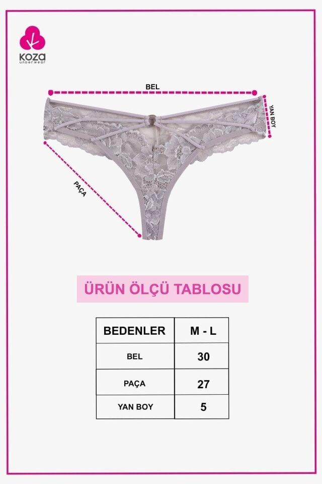 Kadın 3'lü Dantelli-İpli Fantezi Tanga lacivert-vizon-pudra - M