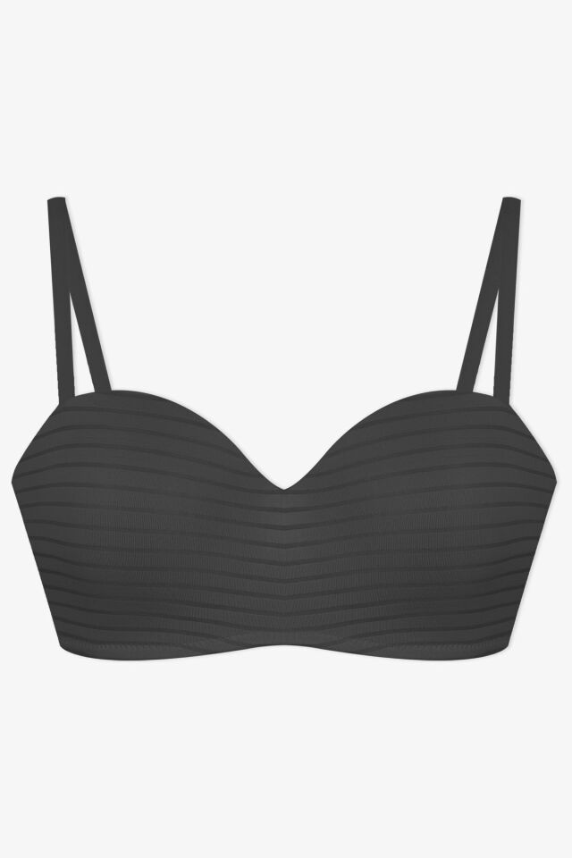 Kadın Dolgusuz Transparan Çizgili Toparlayıcı Straplez Sütyen 80577 Siyah - 95B