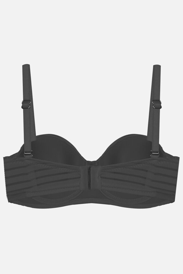 Kadın Dolgusuz Transparan Çizgili Toparlayıcı Straplez Sütyen 80577 Siyah - 95B