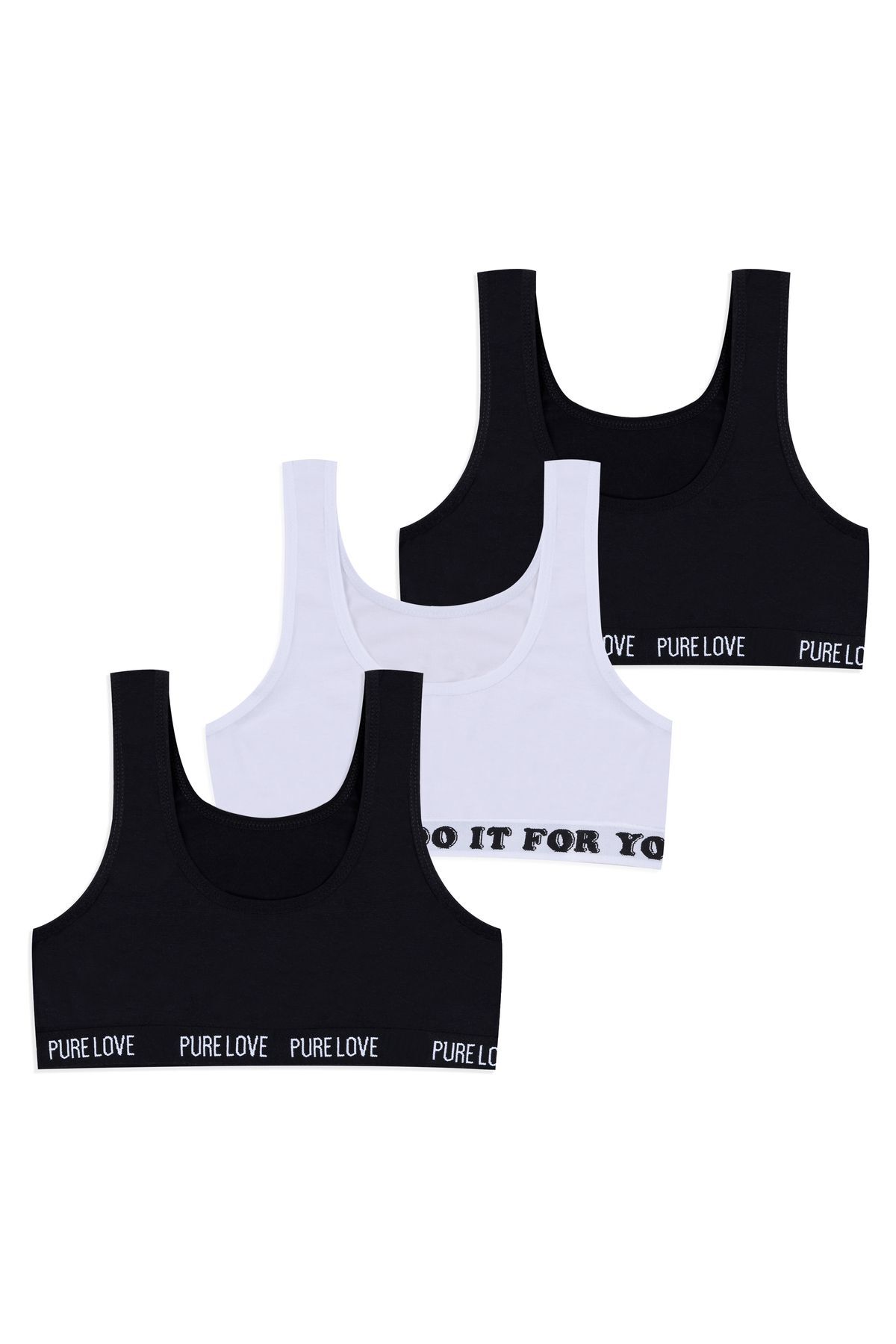 Kız Çocuk 3'lü Kalın Askılı Yarım Atlet 2013-22Siyahbeyazsiyah - 11-13 Yaş