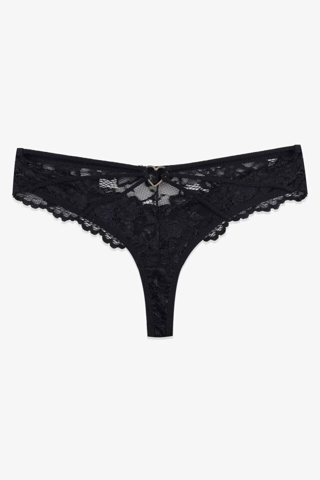 Kadın 3'lü Dantelli-İpli Fantezi Tanga siyah-beyaz-bordo - M