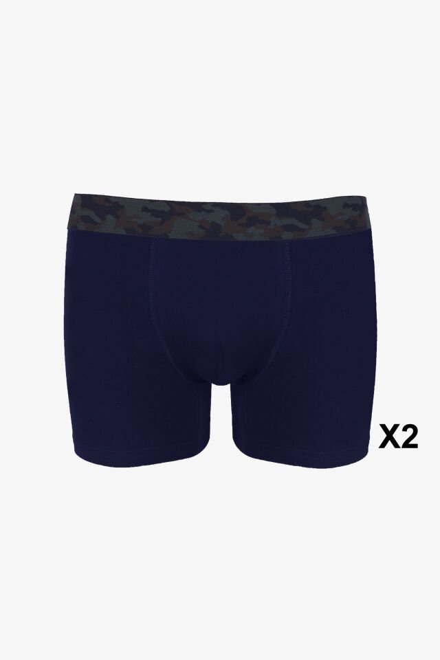 Erkek 4'lü Pamuklu Likralı Boxer Lacivert - Haki - L