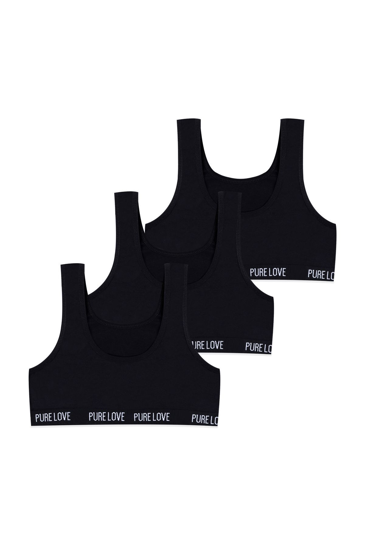 Kız Çocuk 3'lü Kalın Askılı Yarım Atlet 2013-22 Siyah - 11-13 Yaş