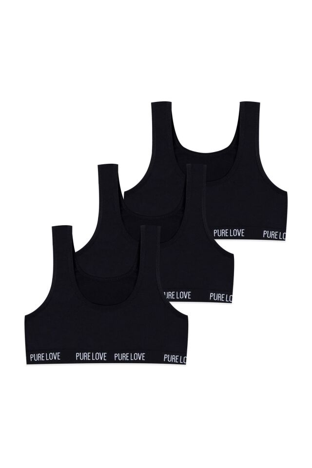 Kız Çocuk 3'lü Kalın Askılı Yarım Atlet 2013-22 Siyah - 11-13 Yaş