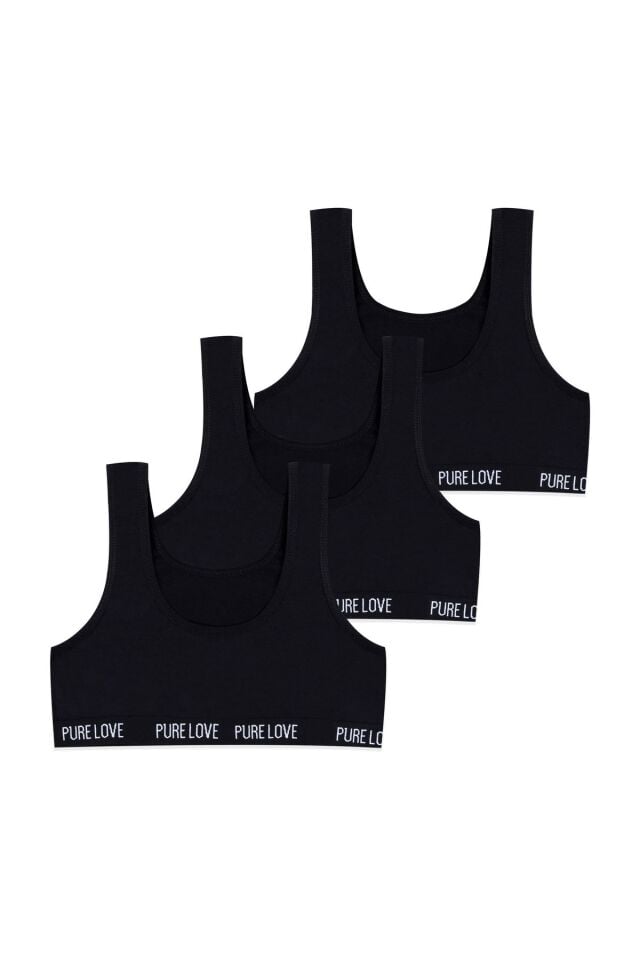 Kız Çocuk 3'lü Kalın Askılı Yarım Atlet 2013-22 Siyah - 11-13 Yaş