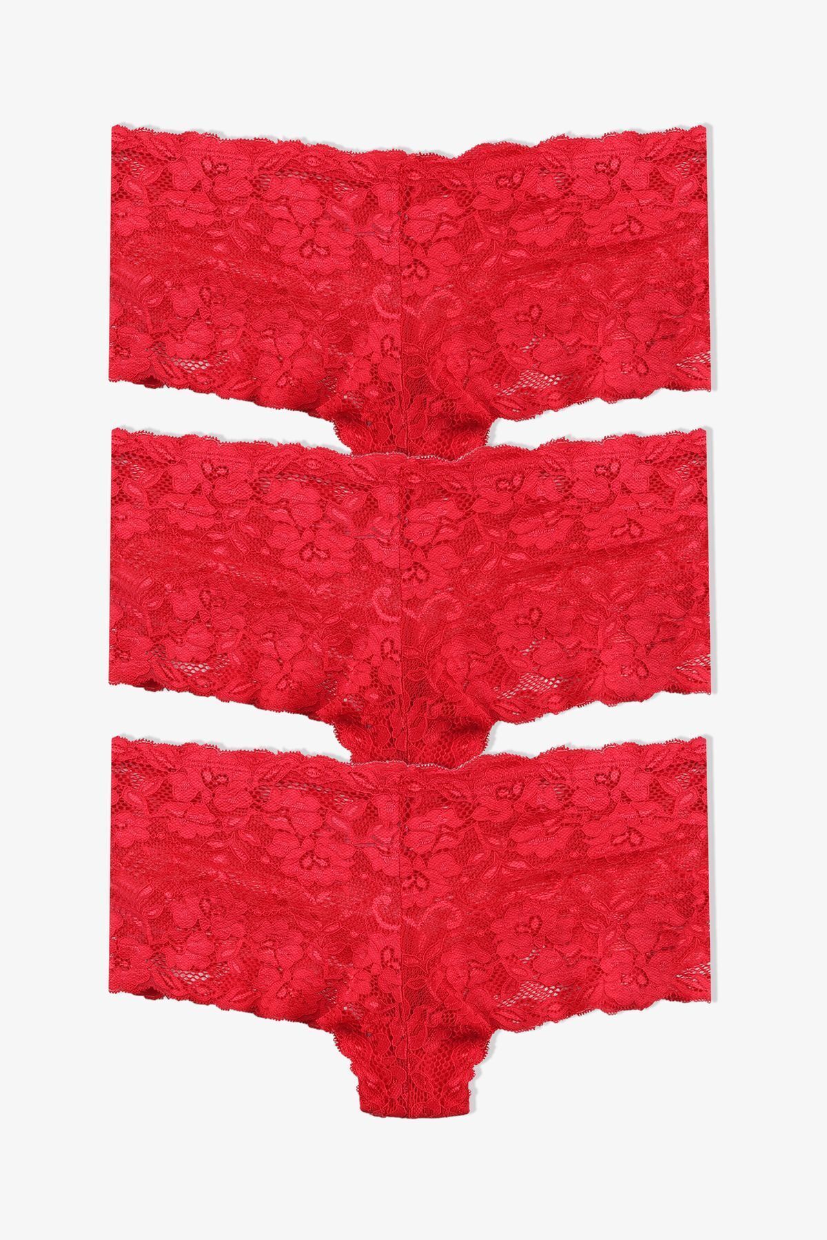 Kadın 3'lü Dantelli Boxer Külot (FARKLI DANTEL SEÇENEKLERİ) Kırmızı - L/XL