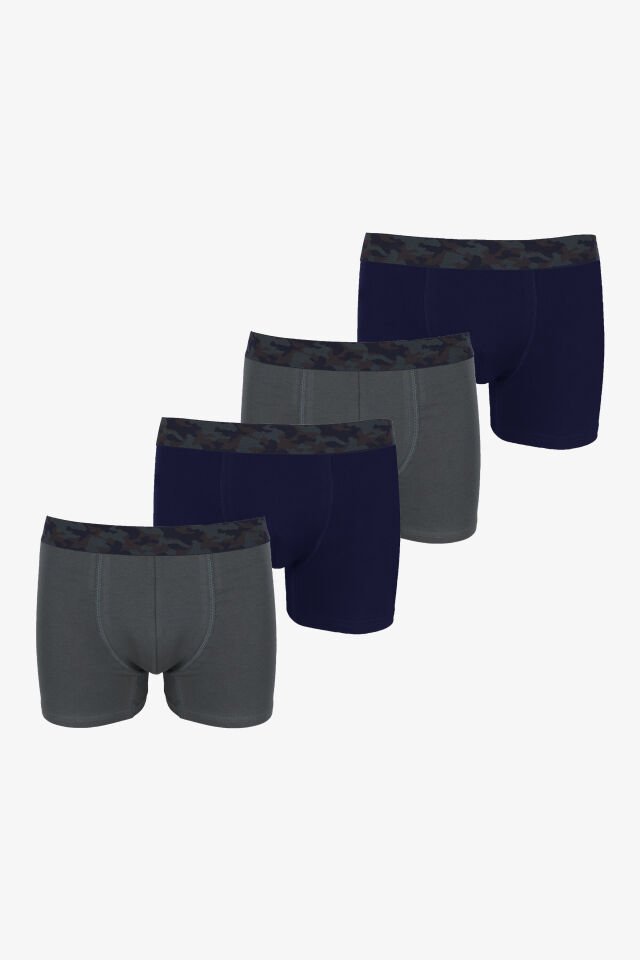 Erkek 4'lü Pamuklu Likralı Boxer Lacivert - Haki - 2XL