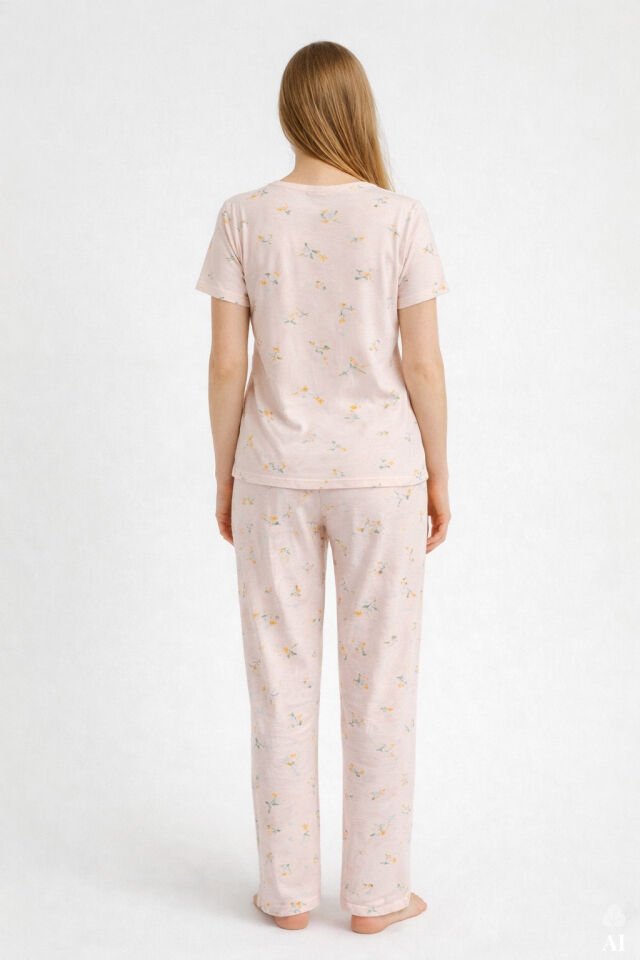 Kadın Viskon Yaka Dantel Lastik Detaylı V Yaka Kısa Kollu Pijama Takımı S - Ekru