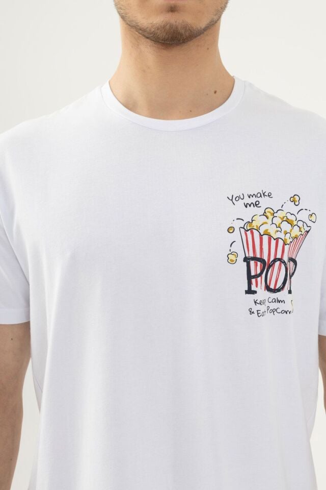 Erkek Kısa Kollu Pamuklu Popcorn Desenli Şortlu Pijama Takımı KO60100 Popcorn Desen - M - KO60100 Popcorn Desen - M