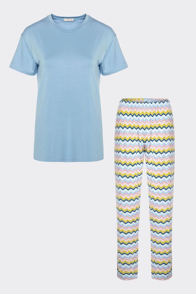 Kadın Basic Geometrik Desenli Pijama Takımı KO70108 Geometrik Desen - XL - KO70108 Geometrik Desen - XL