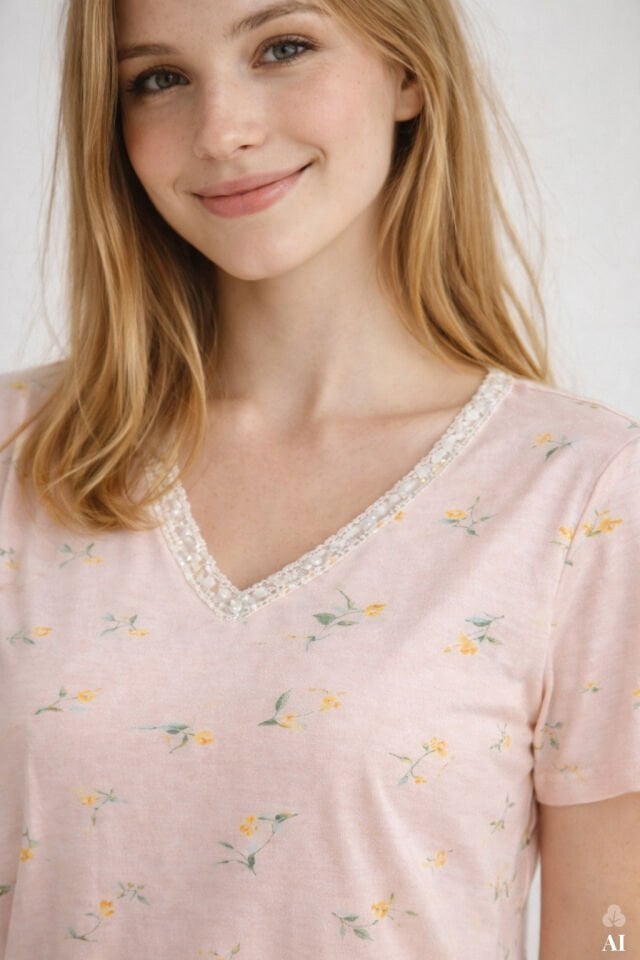 Kadın Viskon Yaka Dantel Lastik Detaylı V Yaka Kısa Kollu Pijama Takımı XL - Ekru